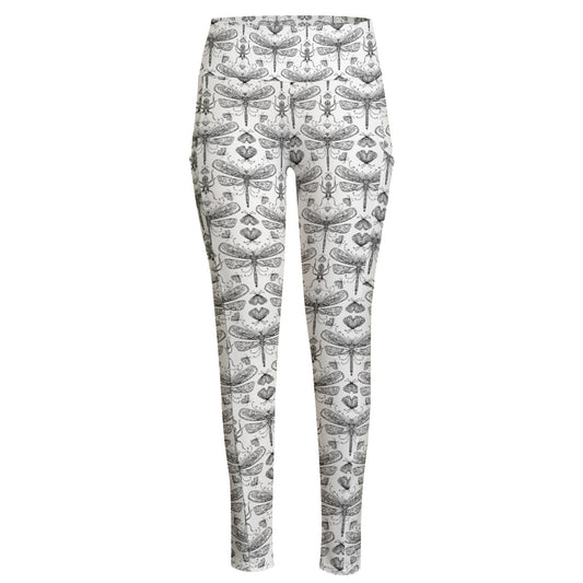 Karma Goodness Designs COLOR ME Doodle Art Women's Leggings With Side Pocket | Dragonfly