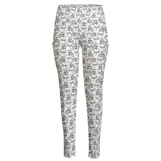 Karma Goodness Designs COLOR ME Doodle Art Women's Leggings With Side Pocket | Turtle and Dragonfly