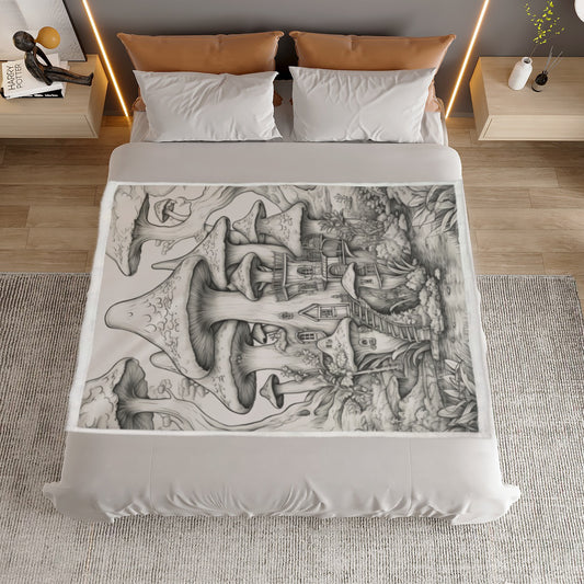 KGD COLOR ME Mushroom Village Doodle Art Blanket