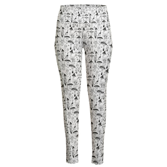 KGD COLOR ME Trippy Mushroom Doodle Art High Waist Leggings With Side Pocket