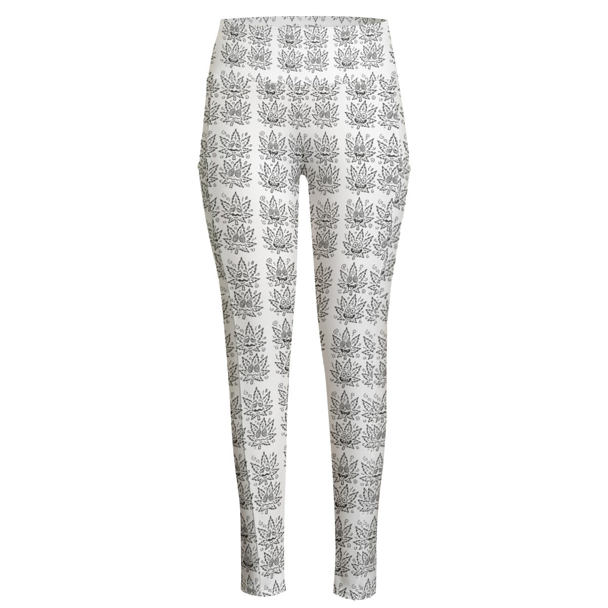 KGD COLOR ME 420 Leaf Doodle Art Women's High Waist Leggings With Side Pocket