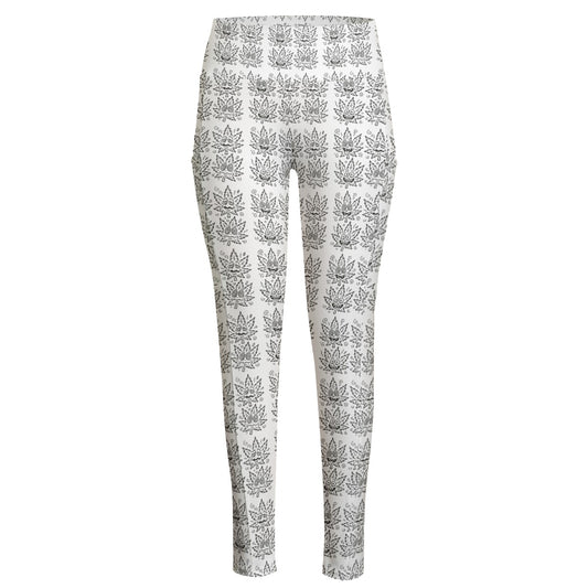 KGD COLOR ME 420 Leaf Doodle Art Women's High Waist Leggings With Side Pocket