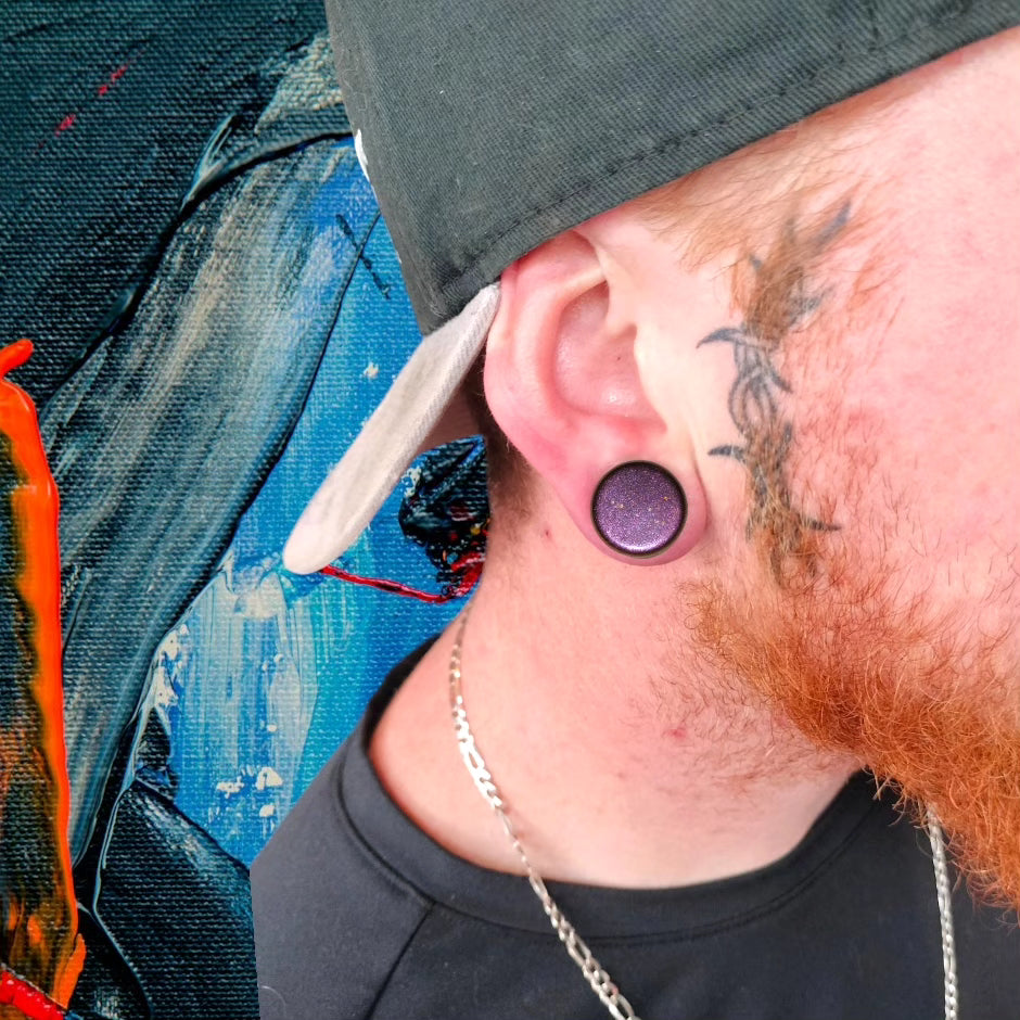 Color Changing Black Resin ear plugs  from Karma Goodness Designs