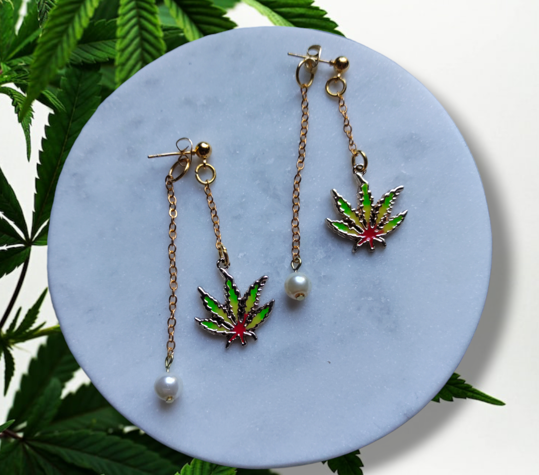 Cannabis Inspired Leaf (Enamel) earrings from Karma Goodness Designs