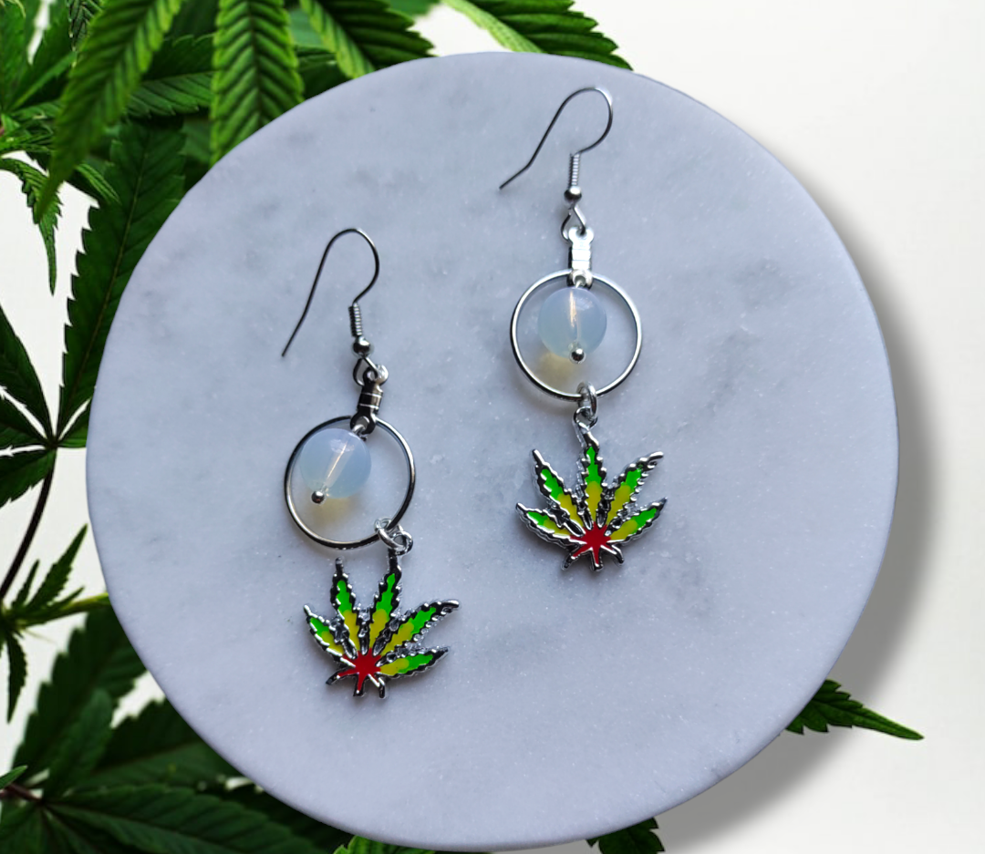 Cannabis Inspired Leaf (Enamel) earrings from Karma Goodness Designs