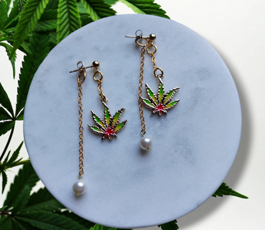 Cannabis Inspired Leaf (Enamel) earrings from Karma Goodness Designs