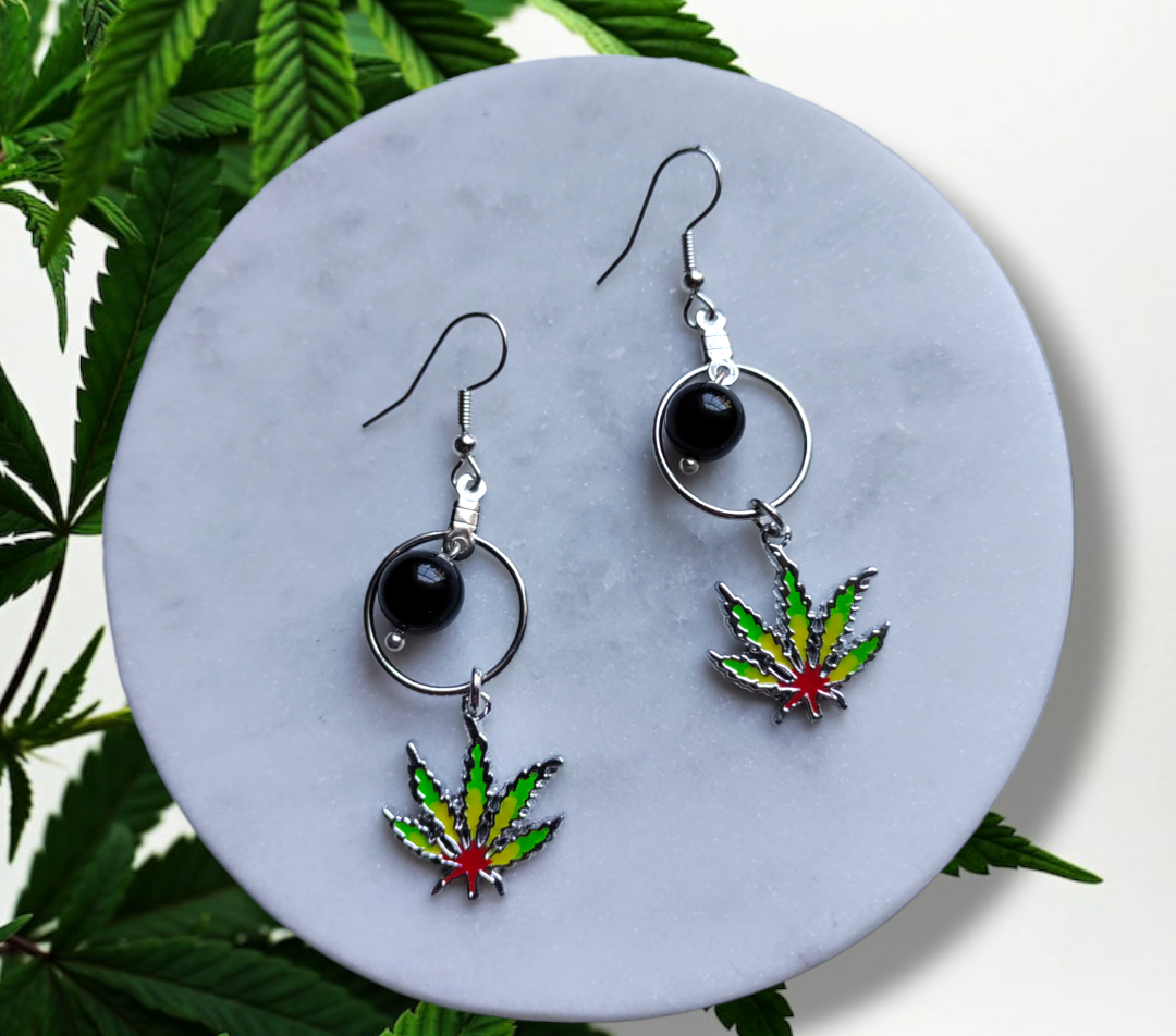 420 Leaf (Enamel) earrings from Karma Goodness Designs