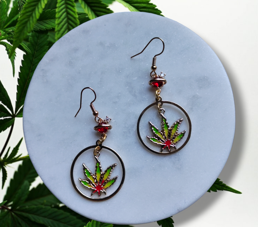 Cannabis Inspired Leaf (Enamel) earrings from Karma Goodness Designs