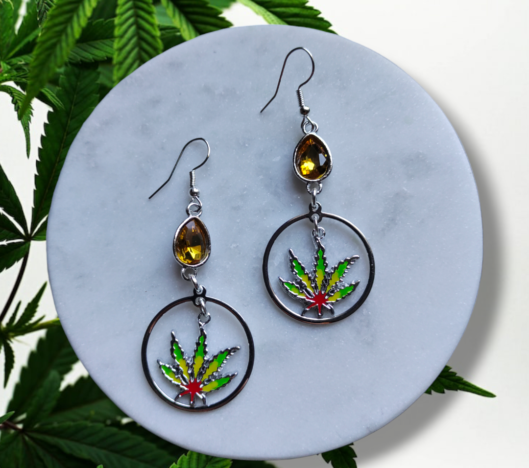 Cannabis Inspired Leaf (Enamel) earrings from Karma Goodness Designs