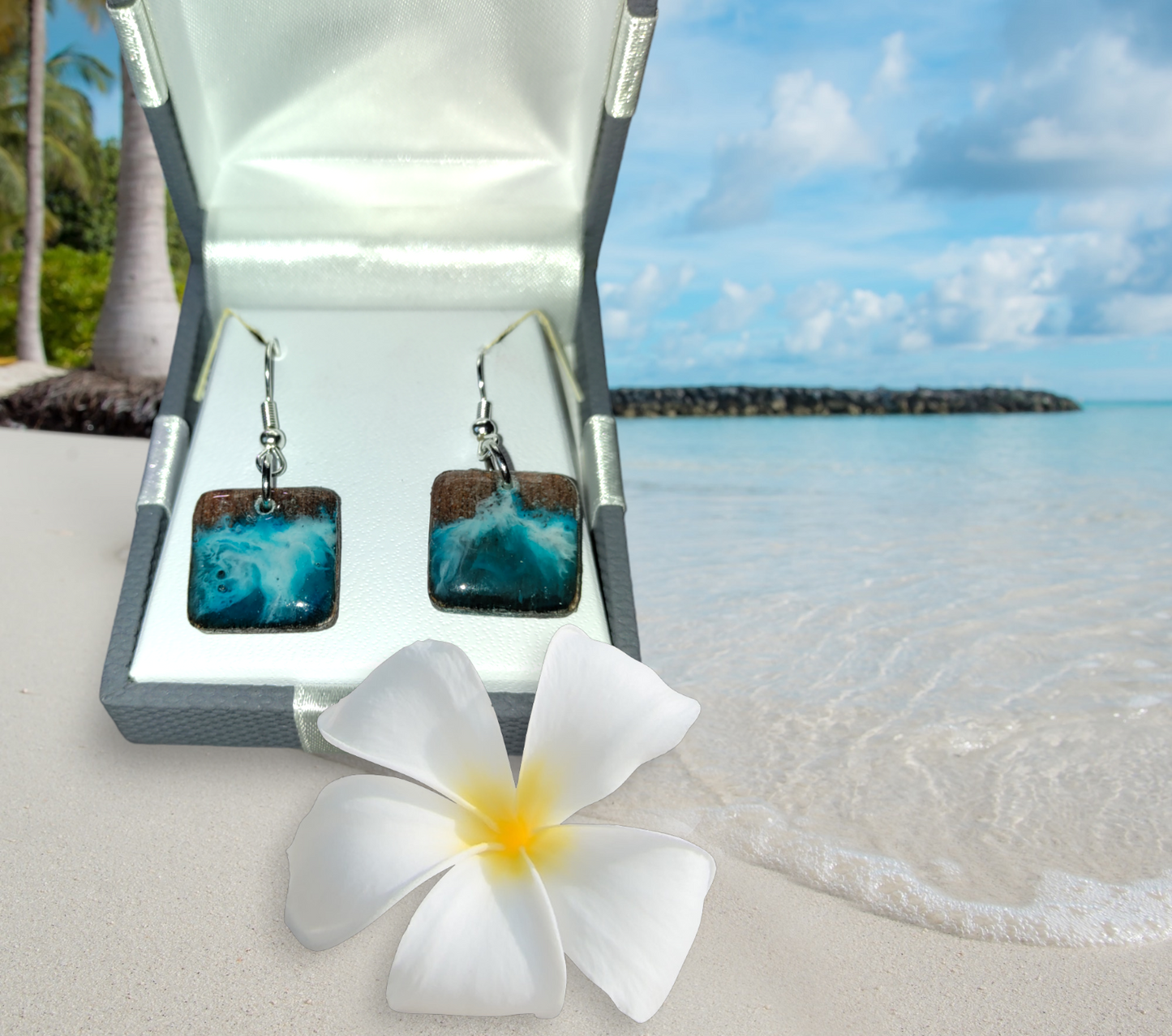 Beach Waves & Resin Sand Dangle Earrings from Karma Goodness Designs