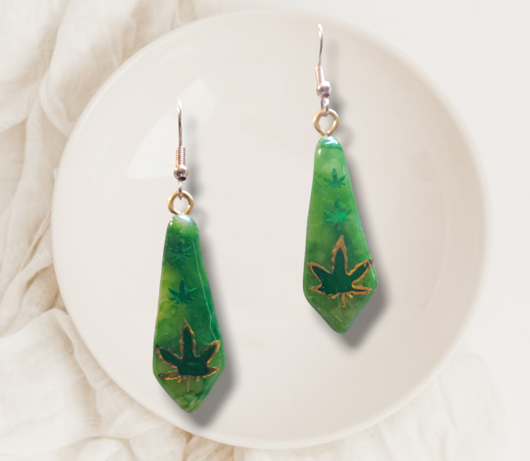 Cannabis Inspired Leaf Clay Green on Green Collection  from Karma Goodness Designs