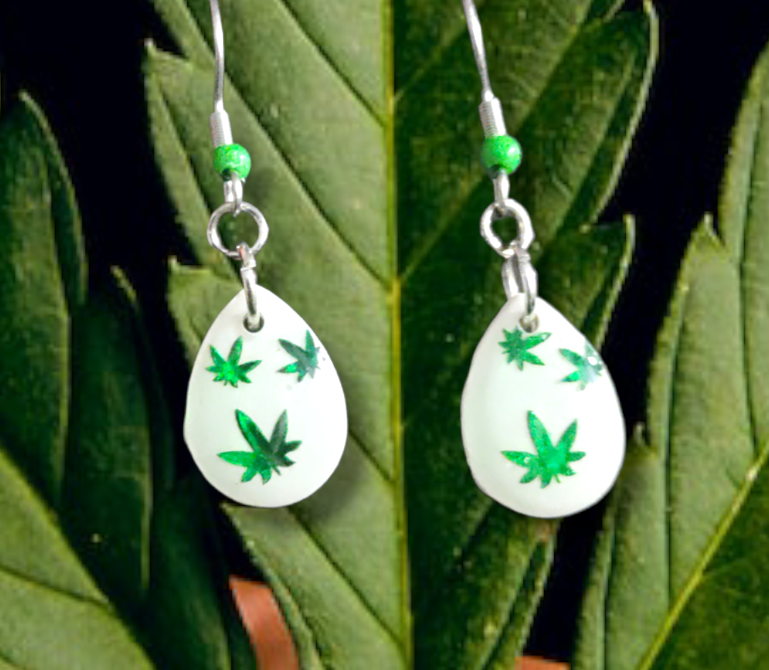 420 Leaf Teardrop earrings from Karma Goodness Designs
