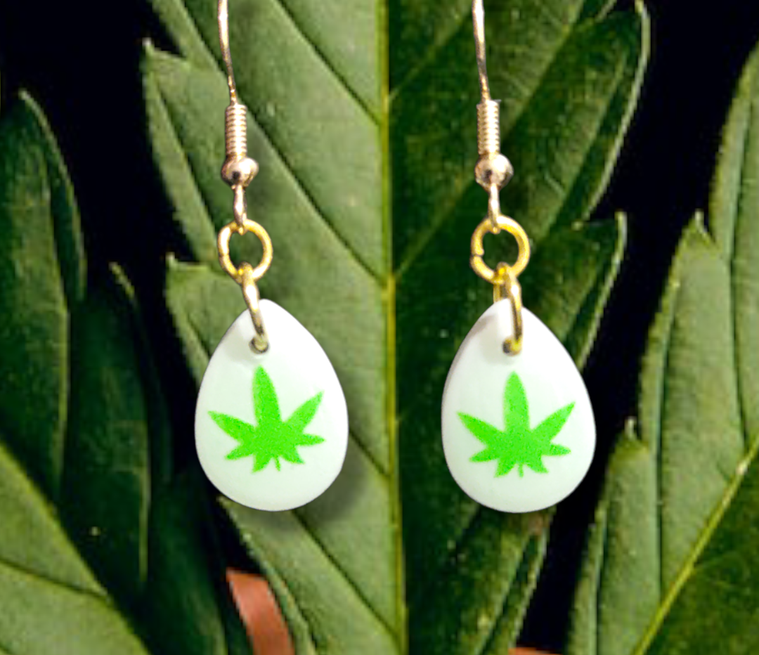 Cannabis Inspired Leaf Teardrop earrings from Karma Goodness Designs