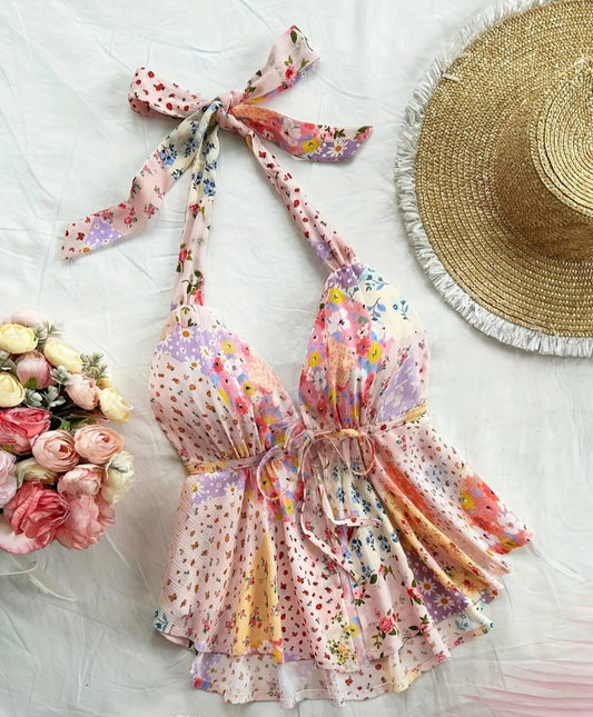 Women's Floral Print Halter Top  from Karma Goodness Designs