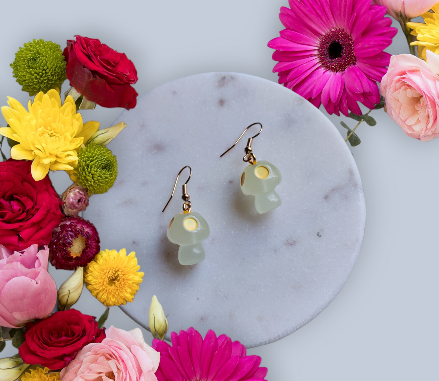 Mushroom Resin Charms earrings from Karma Goodness Designs
