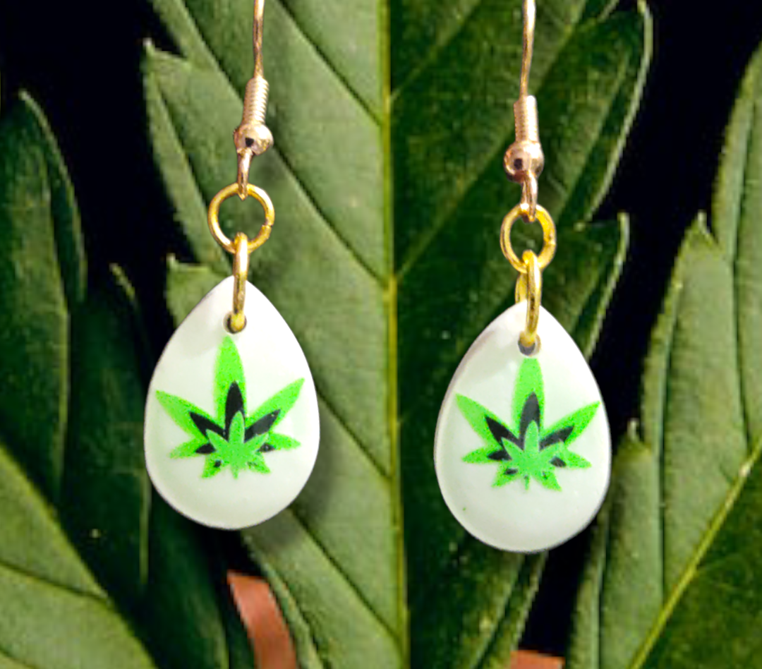 420 Leaf Teardrop earrings from Karma Goodness Designs