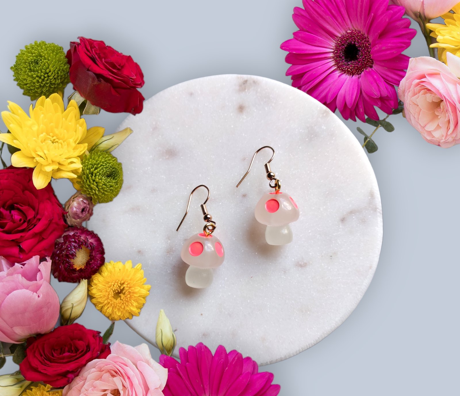 Mushroom Resin Charms earrings from Karma Goodness Designs