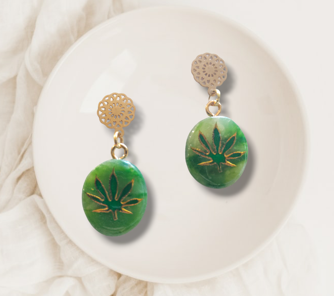 Cannabis Inspired Leaf Clay Green on Green Collection  from Karma Goodness Designs